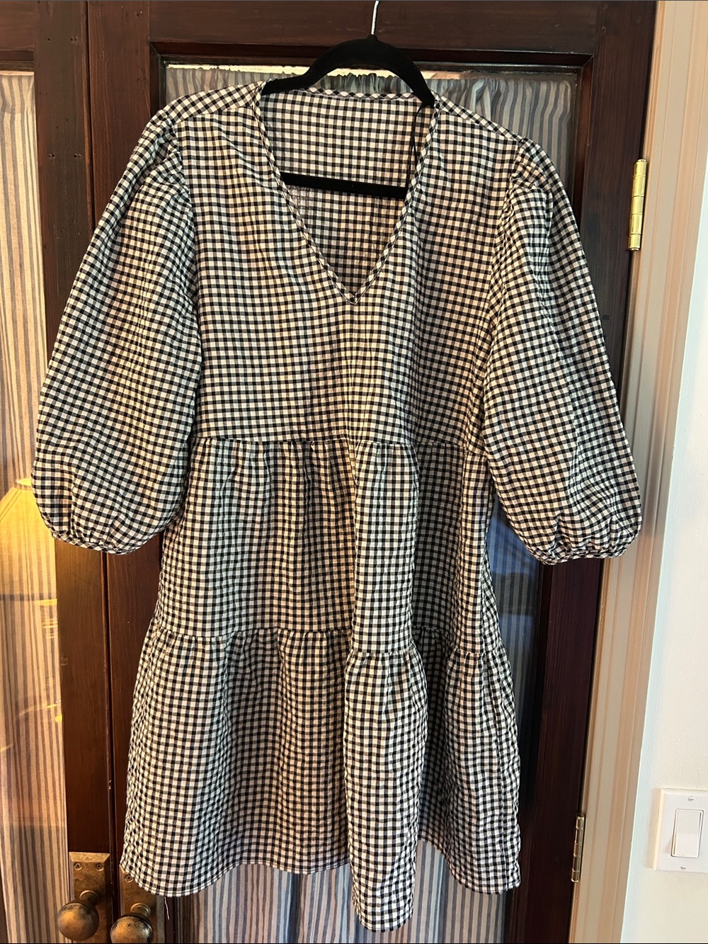 Primark Black and White Gingham Tiered V-Neck Dress